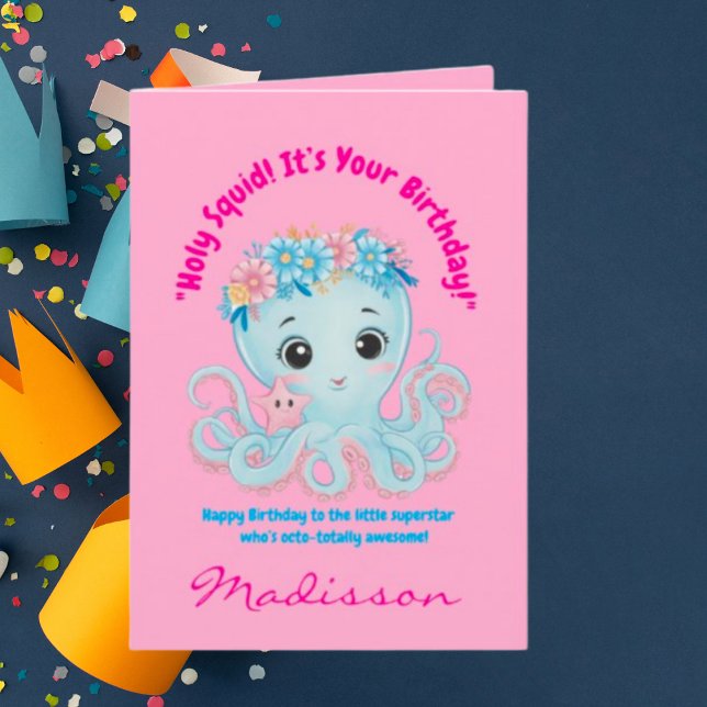 Niedlicher Ozeanfloroktopus Girl-Kindergeburtstag Karte (Von Creator hochgeladen)