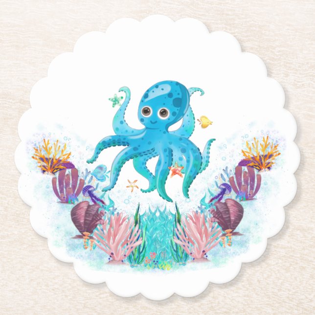 Niedlicher Ozeantopus mit bunten Muscheln Pa Untersetzer (Vorderseite)