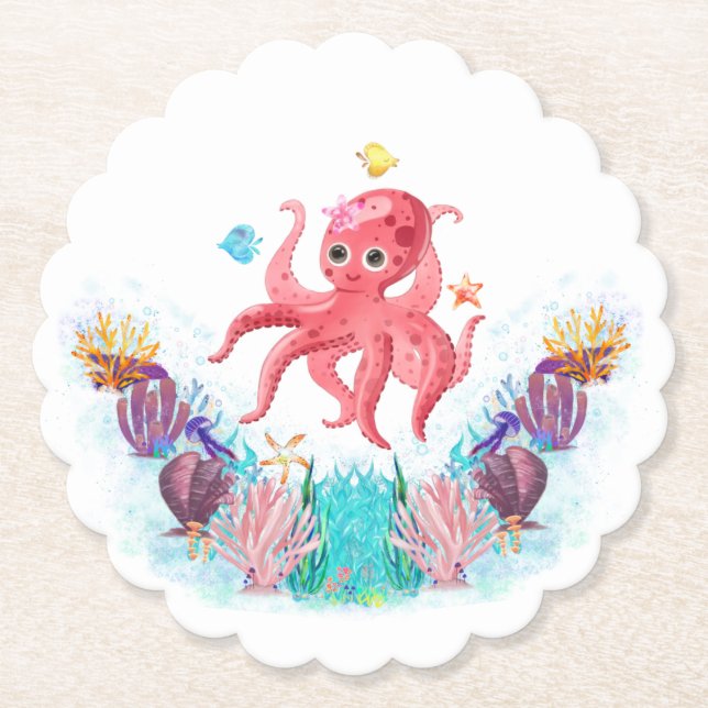 Niedlicher Ozeantopus mit farbenfrohen Muscheln Untersetzer (Vorderseite)