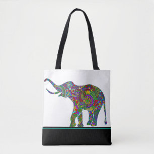 Niedlicher Paisley Elefant auf Schwarz und Weiß Tasche