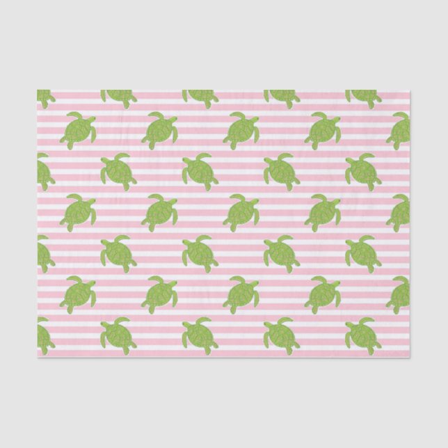 Niedlicher Palm Beach Rosa Streifen und Schildkröt Seidenpapier (Vorderseite)