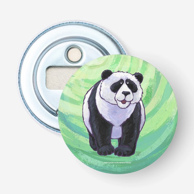 Niedlicher Panda-Bär auf Grün Flaschenöffner (Vorderseite)