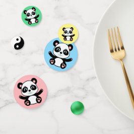Niedlicher Panda-Bär auf mehrfarbigem Konfetti
