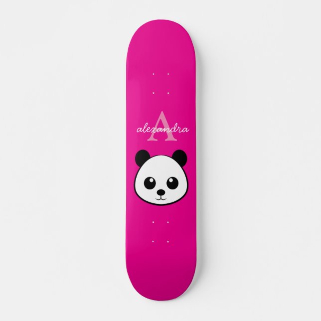Niedlicher Panda-Bär, benutzerdefiniert Monogramm  Skateboard (Vorne)
