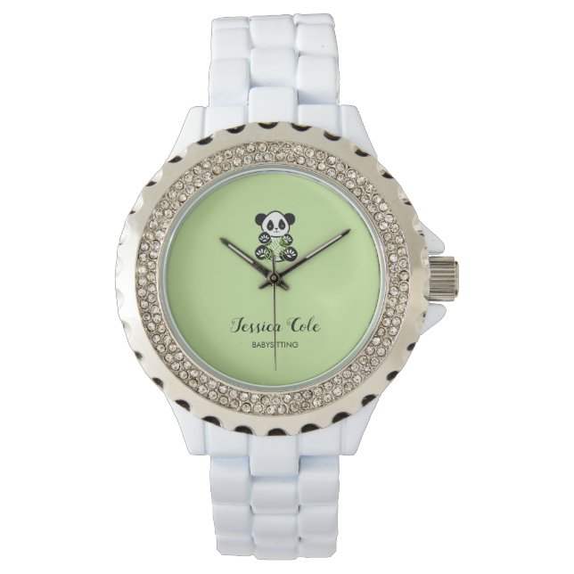 Niedlicher Panda-Bär blassgrün Armbanduhr (Vorderseite)