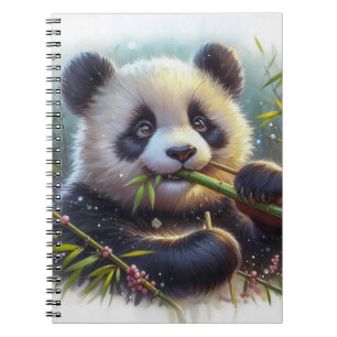 Niedlicher Panda Bär frisst Bambus Notizblock