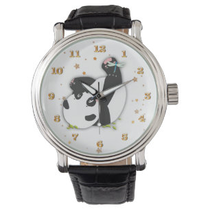 Niedlicher Panda-Bär für Tierliebhaber-Goldstern Armbanduhr