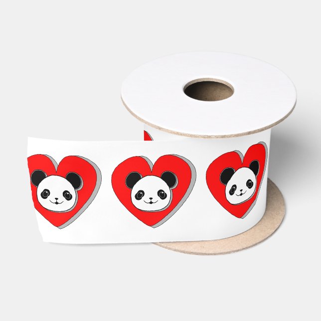 Niedlicher Panda-Bär im roten Herzen Satinband (Spule)