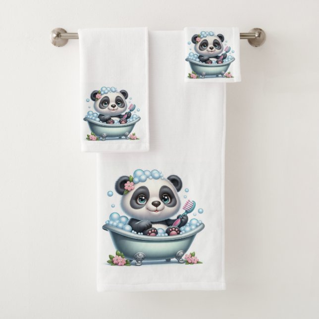 Niedlicher Panda-Bär in einer Blase Badhandtuch Set (Insitu)