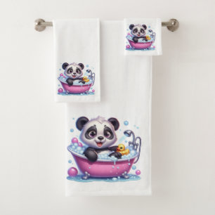 Niedlicher Panda-Bär in einer Blase Badhandtuch Set