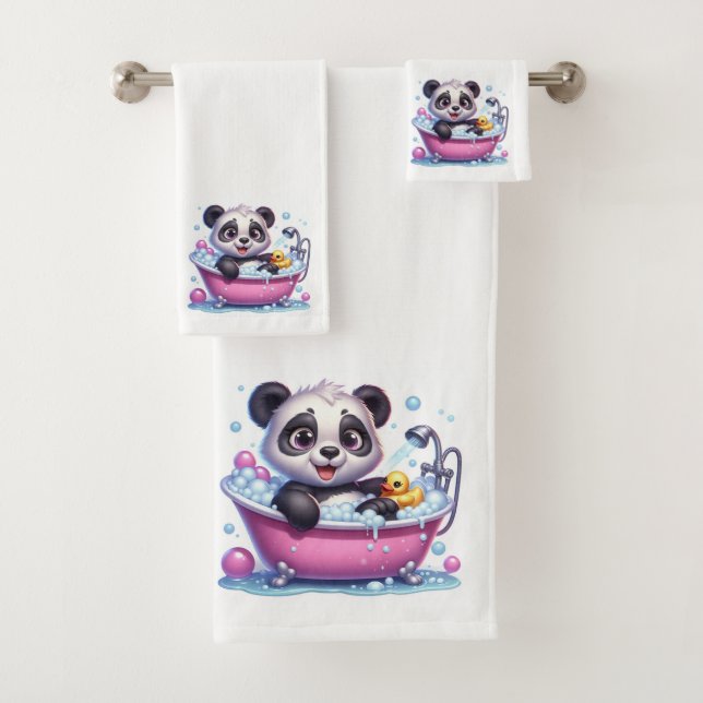 Niedlicher Panda-Bär in einer Blase Badhandtuch Set (Insitu)
