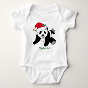 Niedlicher Panda-Bär in Weihnachtsmannmütze Custom Baby Strampler