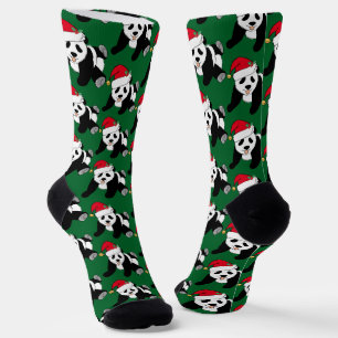 Niedlicher Panda-Bär in Weihnachtsmannmütze Grün W Socken