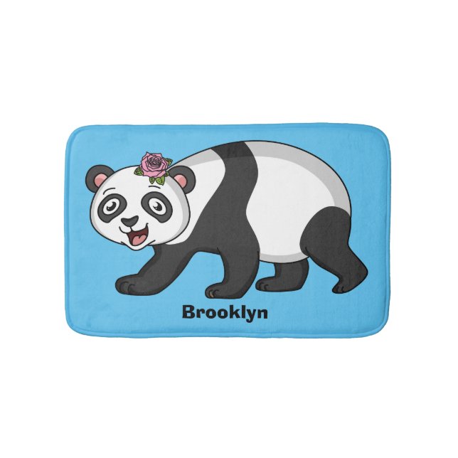 Niedlicher Panda-Bär mit Blume Cartoon Badematte (Vorderseite)