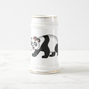 Niedlicher Panda-Bär mit Blume Cartoon Bierglas