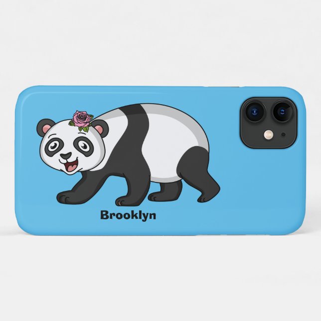 Niedlicher Panda-Bär mit Blume Cartoon Case-Mate iPhone Hülle (Rückseite (Horizontal))