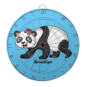 Niedlicher Panda-Bär mit Blume Cartoon Dartscheibe