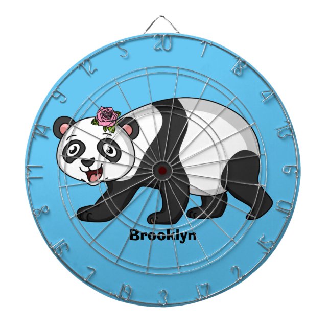 Niedlicher Panda-Bär mit Blume Cartoon Dartscheibe (vorne)