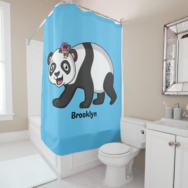 Niedlicher Panda-Bär mit Blume Cartoon Duschvorhang (Beispiel)