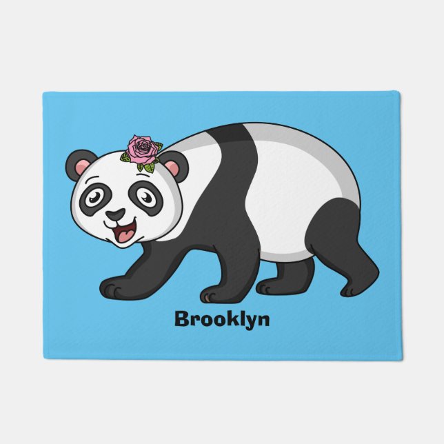 Niedlicher Panda-Bär mit Blume Cartoon Fußmatte (Vorderseite)