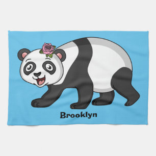 Niedlicher Panda-Bär mit Blume Cartoon Geschirrtuch