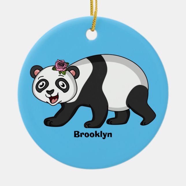 Niedlicher Panda-Bär mit Blume Cartoon Keramik Ornament (Vorne)
