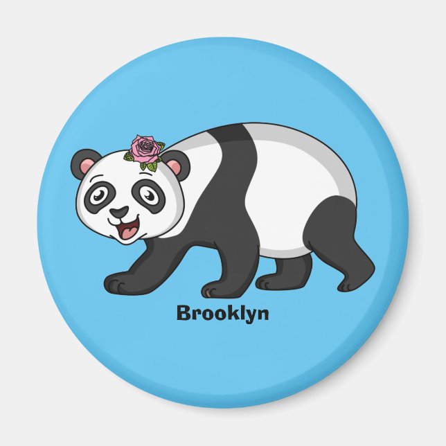 Niedlicher Panda-Bär mit Blume Cartoon Magnet (Vorne)