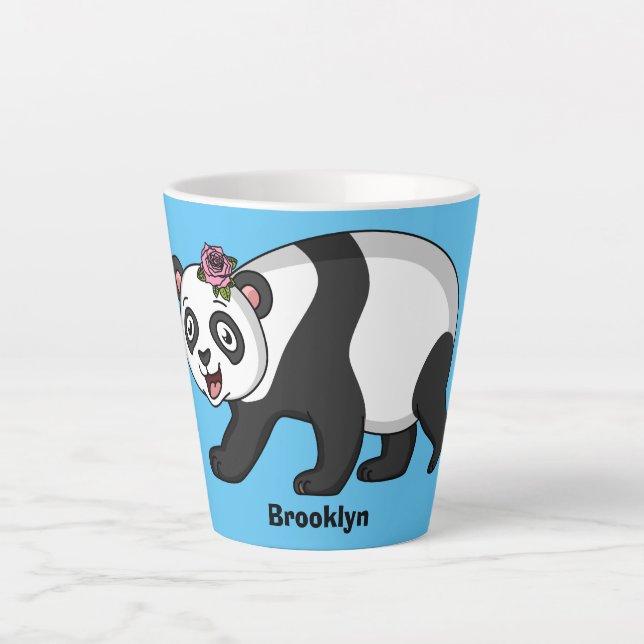 Niedlicher Panda-Bär mit Blume Cartoon Milchtasse (Vorderseite)