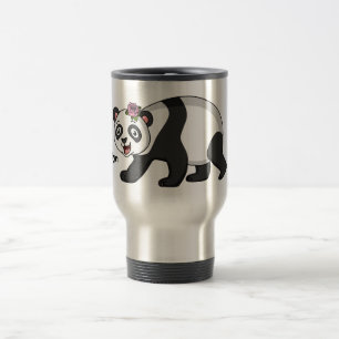 Niedlicher Panda-Bär mit Blume Cartoon Reisebecher