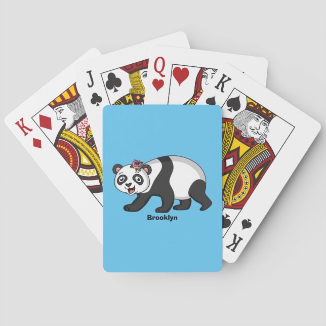 Niedlicher Panda-Bär mit Blume Cartoon Spielkarten (Rückseite)