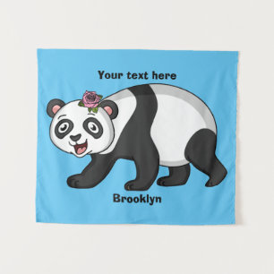 Niedlicher Panda-Bär mit Blume Cartoon Wandteppich