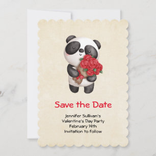 Niedlicher Panda-Bär mit Bouquet von Rose Save The Date