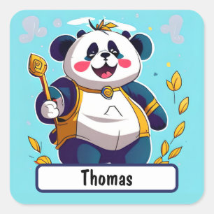 Niedlicher Panda-Bär mit individualisierbarem Name Quadratischer Aufkleber