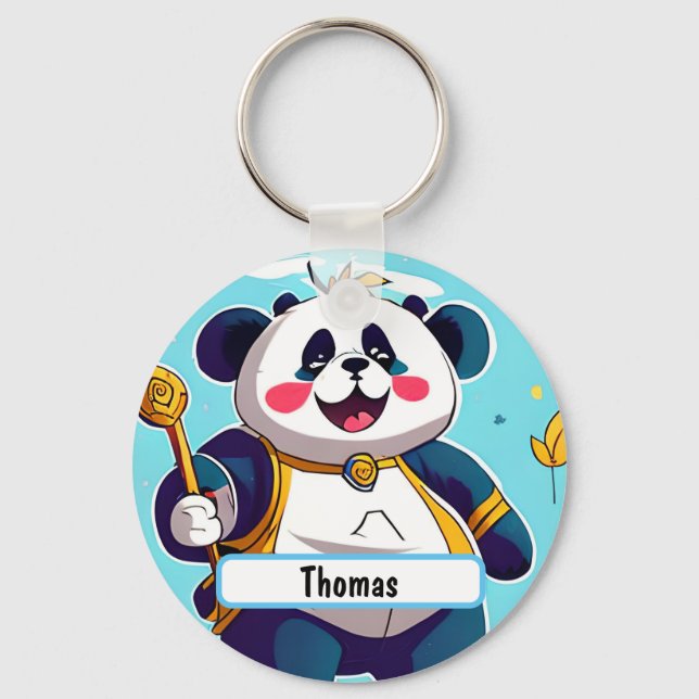 Niedlicher Panda-Bär mit individualisierbarem Name Schlüsselanhänger (Vorderseite)