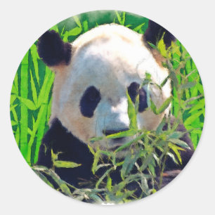 Niedlicher Panda-Bär mit köstlichen Bambus-Blätter Runder Aufkleber