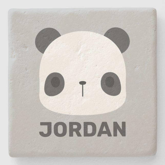 Niedlicher Panda-Bär mit Personalisiertem Namen Steinuntersetzer (Vorderseite)