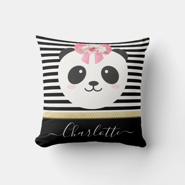 Niedlicher Panda-Bär mit rosa Band Kissen (Vorderseite)