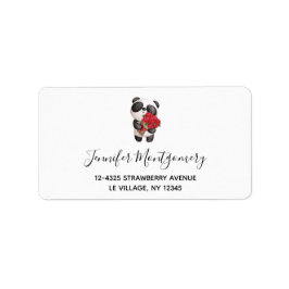 Niedlicher Panda-Bär mit Rose Bouquet Adressaufkleber