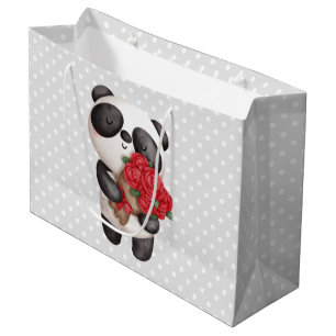 Niedlicher Panda-Bär mit Rose Bouquet Große Geschenktüte