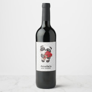 Niedlicher Panda-Bär mit Rose Bouquet-Party Weinetikett