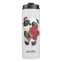 Niedlicher Panda-Bär mit Rose Bouquet