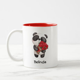 Niedlicher Panda-Bär mit Rose Bouquet Zweifarbige Tasse