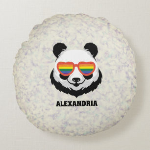 Niedlicher Panda-Bär Regenbogen LGBTQ Rundes Kissen