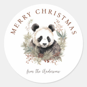 Niedlicher Panda Bär Rustikale schicke Weihnachtsb Runder Aufkleber