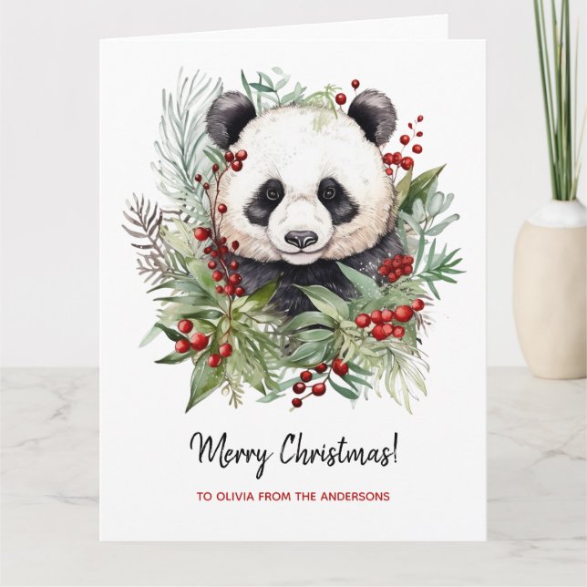 Niedlicher Panda Bär Rustikale Weihnachtsbotaniki Karte (Vorderseite)