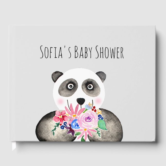 Niedlicher Panda-Bär und Blume Kinderdusche Gästebuch (Vorderseite)