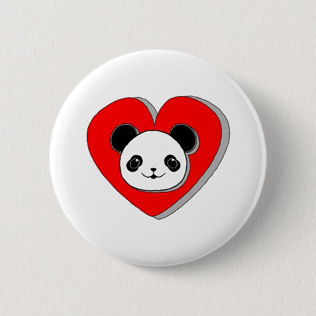 Niedlicher Panda-Bär und Rotes Herz Zeichnend Button (Vorderseite)