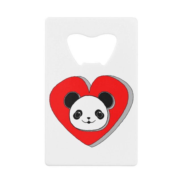Niedlicher Panda-Bär und Rotes Herz Zeichnend Geldbeutel Flaschenöffner (Vorderseite)