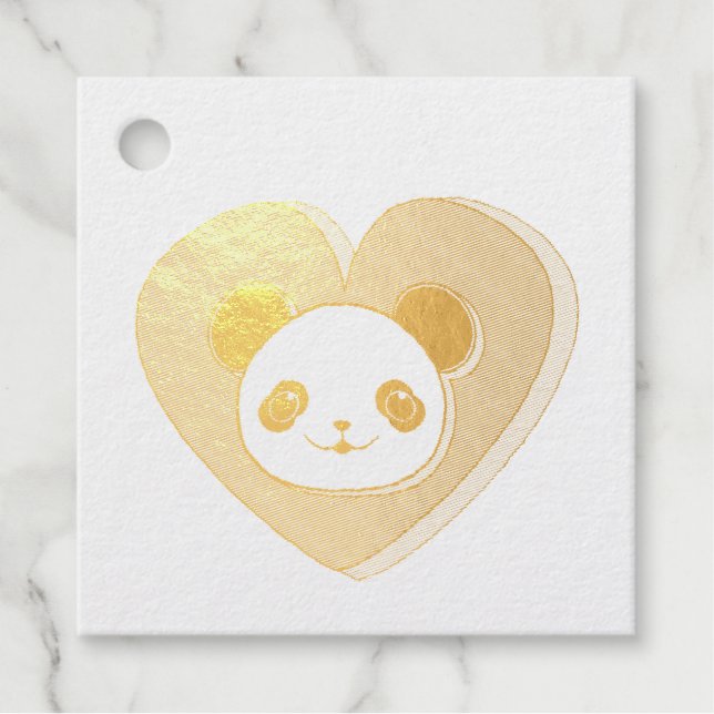 Niedlicher Panda-Bär und Rotes Herz Zeichnend Geschenkanhänger (Vorderseite)