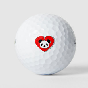 Niedlicher Panda-Bär und Rotes Herz Zeichnend Golfball